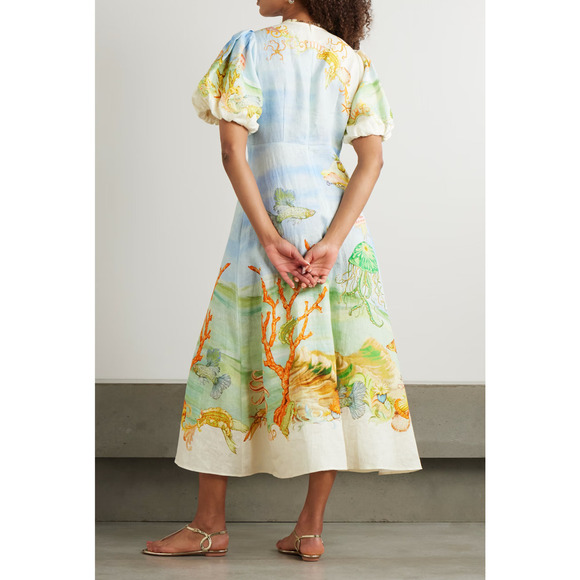 ALEMAIS + Sam Pauletto Emerald Cove linen-gauze midi dress US 4 - Picture 4 of 9